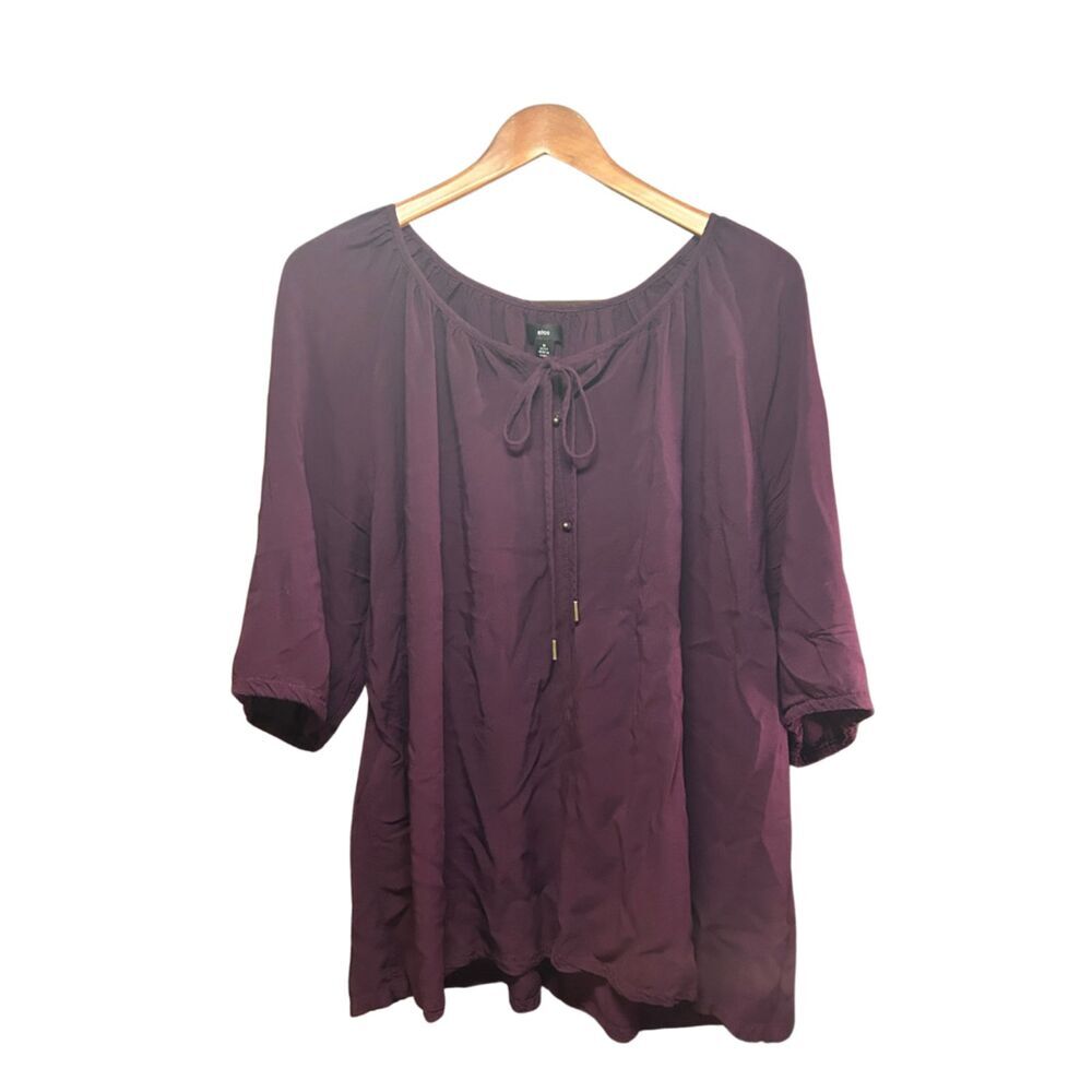 Ellos Maroon Tie Neck Blouse Size 1X - Picture 2 of 6